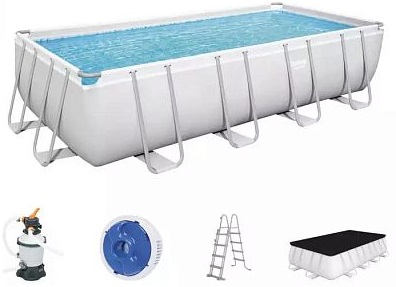 Бассейн каркасный BESTWAY POWER STEEL 488х244х122см + песочный ф/насос 3028 л/ч, лестница, тент 