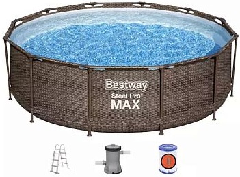 Бассейн каркасный BESTWAY STEEL PRO MAX Ротанг 366х100см, 9150л + фильтр-насос 2006 л/ч, лестница